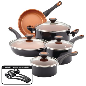 FARBERWARE 12PC GLIDE COPPER CERAMIC NONSTICK COOKWARE, BLACK