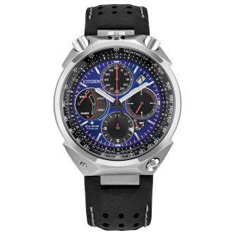 Citizens Men's Promaster Tsuno Chrono Racer Black Leather Watch, Deep Blue Dial