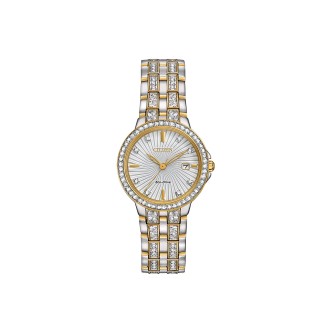 LADIES ECO-DRIVE SILHOUETTE CRYSTAL WATCH, TWO-TONE DIAL
