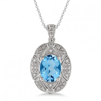 JILCO BLUE TOPAZ & DIAMOND OVAL NECKLACE