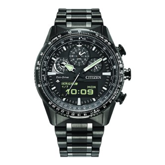 CITIZEN MENS PROMASTER SKYHAWK U830 CHRONOGRAPH BLACK-TONE SS WATCH, BLACK DIAL